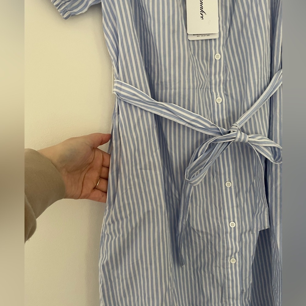 Annakro Short Sleeve Striped Blue and White Midi Dress Size XL - Picture 3 of 5